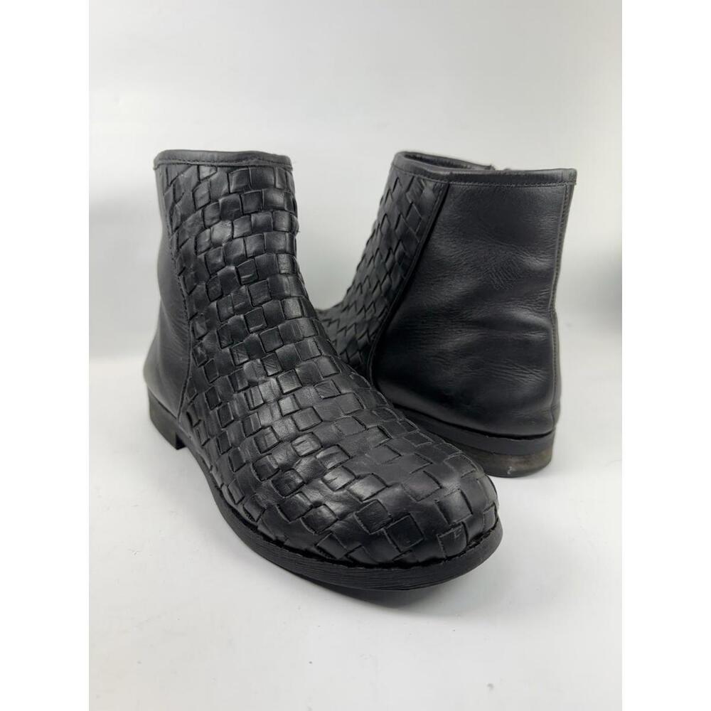 Woven Leather Ankle Boots Black US 7.5 EU‎ 38 Intrecciato Quiet Luxury B&Co